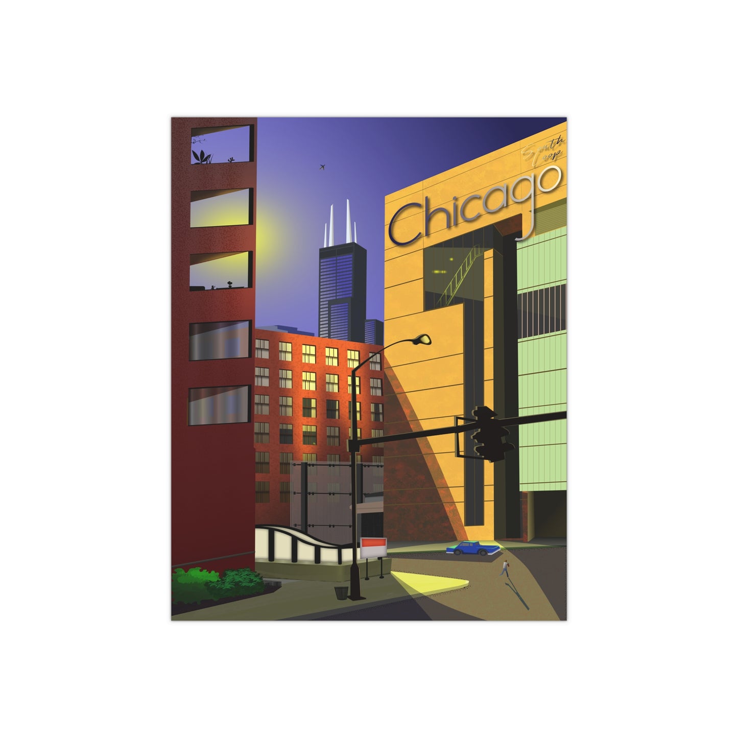 Atardecer en South Loop [Ilustración artística impresa]