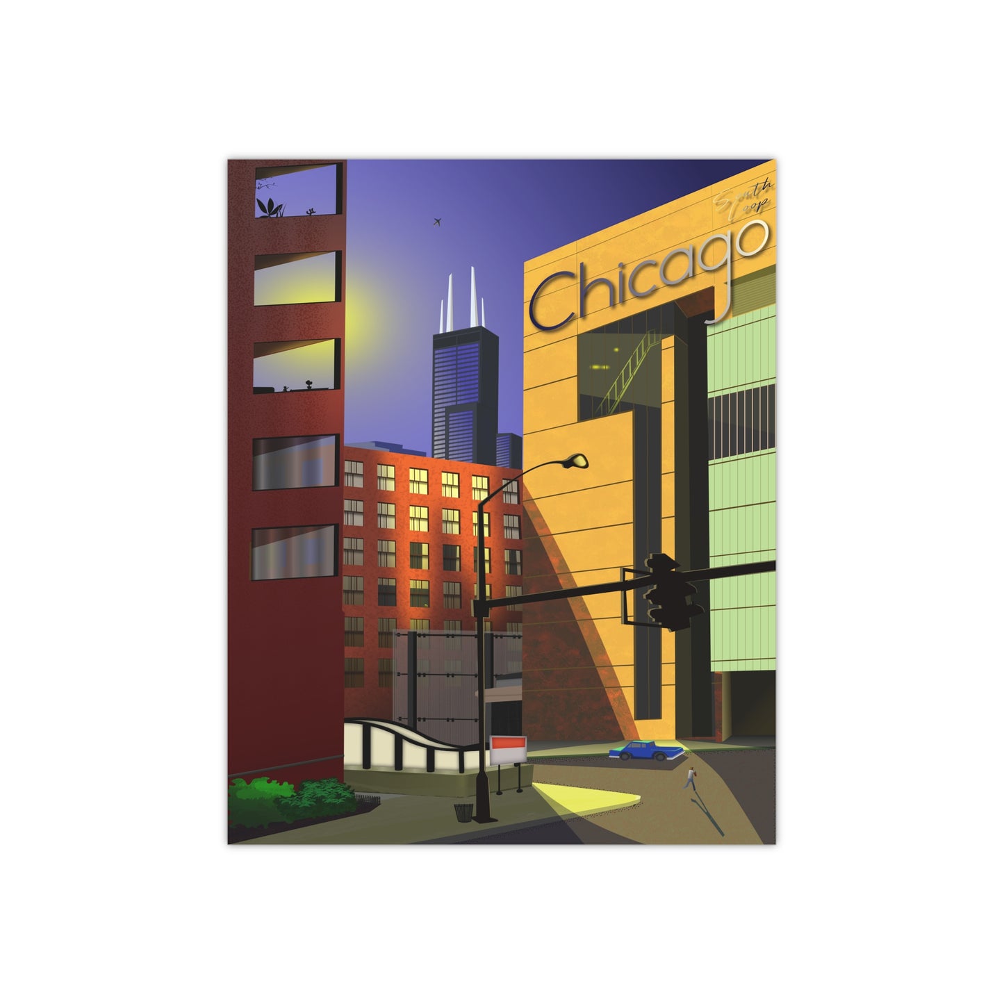 Atardecer en South Loop [Ilustración artística impresa]