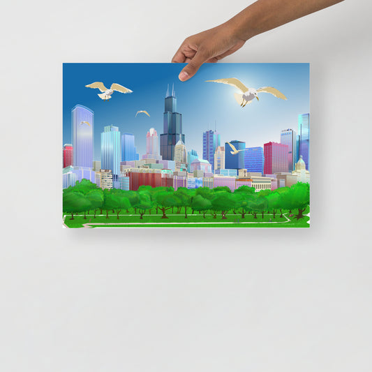 Chicago Summer Seagulls [Illustration Art Print]