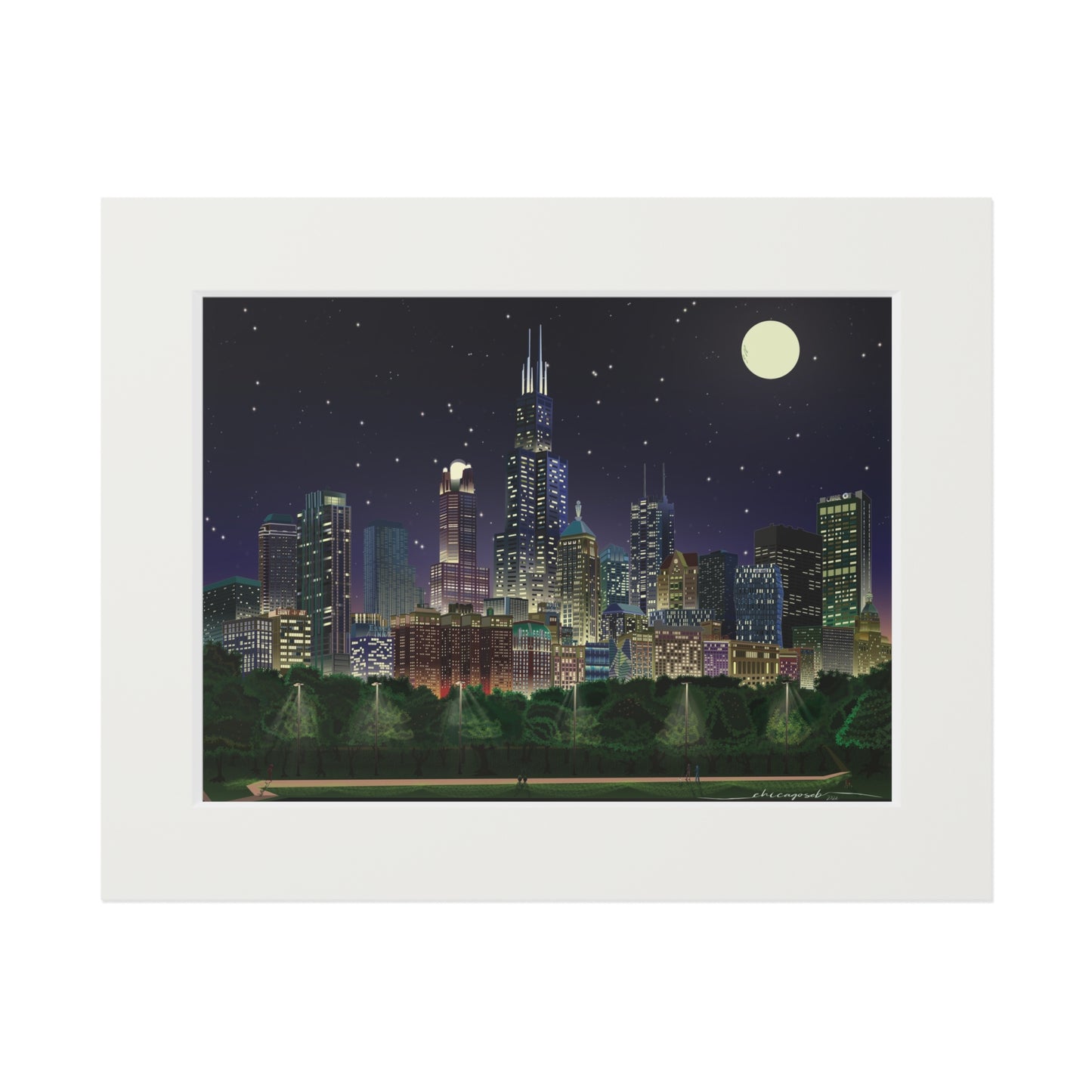 Noche de luna llena en Chicago [Impresión artística enmarcada en papel]