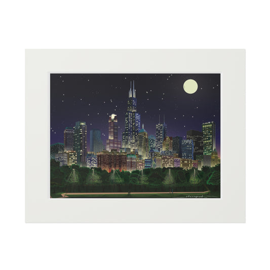 Noche de luna llena en Chicago [Impresión artística enmarcada en papel]