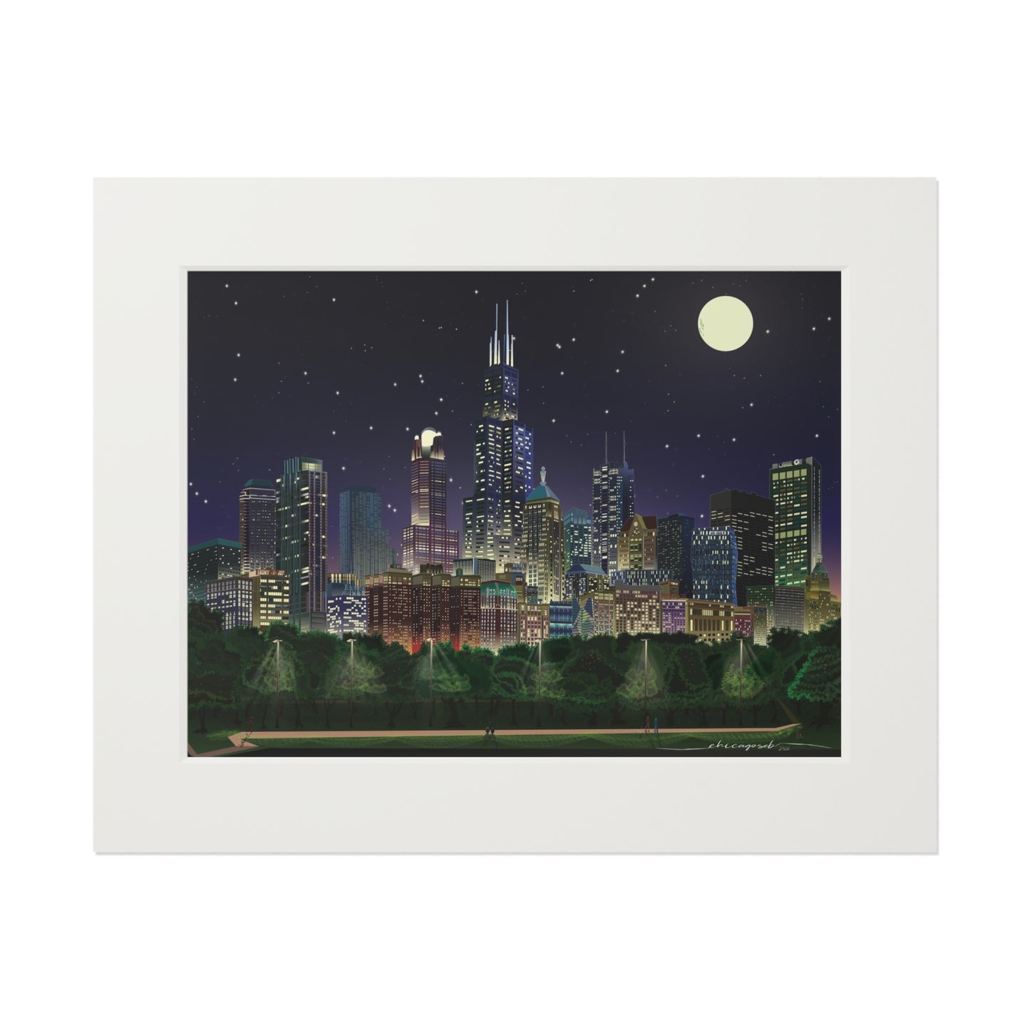 Noche de luna llena en Chicago [Impresión artística enmarcada en papel]
