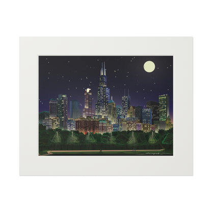 Noche de luna llena en Chicago [Impresión artística enmarcada en papel]