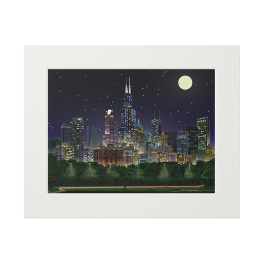 Noche de luna llena en Chicago [Impresión artística enmarcada en papel]