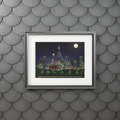 Noche de luna llena en Chicago [Impresión artística enmarcada en papel]