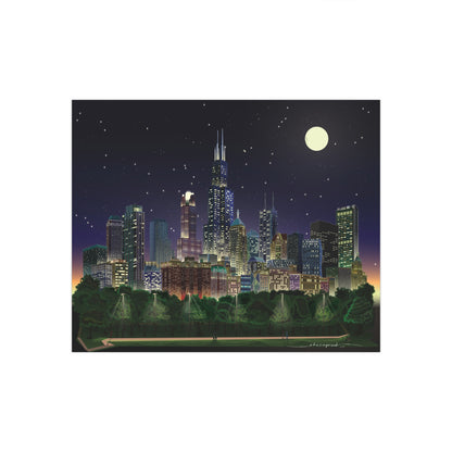 Noche de luna llena en Chicago [Ilustración artística impresa]