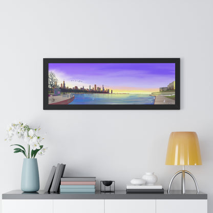 Chicago Winter Sunset Pano [Framed Illustration Art Print]