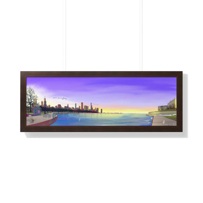 Chicago Winter Sunset Pano [Framed Illustration Art Print]