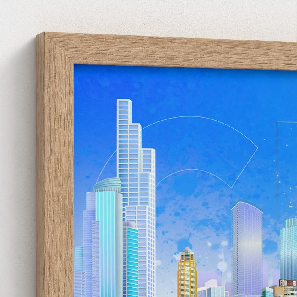 Panorámica del atardecer invernal en Chicago [Ilustración artística enmarcada] 