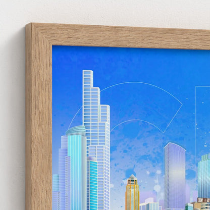 Panorámica del atardecer invernal en Chicago [Ilustración artística enmarcada] 