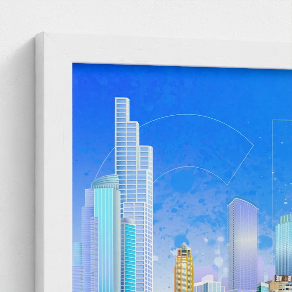 Panorámica del atardecer invernal en Chicago [Ilustración artística enmarcada] 