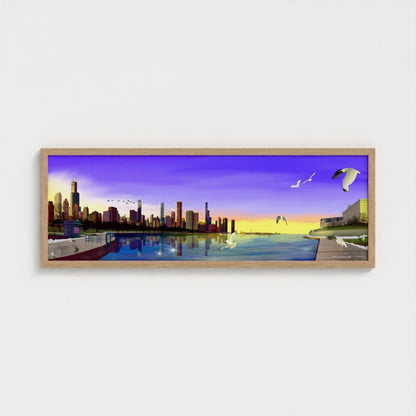 Panorámica del atardecer invernal en Chicago [Ilustración artística enmarcada] 
