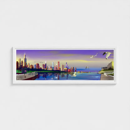 Chicago Winter Sunset Pano [Framed Illustration Art Print]