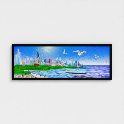 Panorámica del atardecer invernal en Chicago [Ilustración artística enmarcada] 