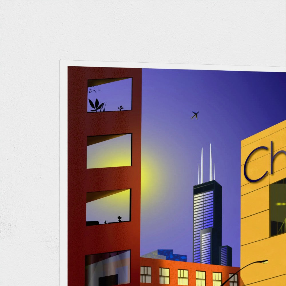Atardecer en South Loop [Ilustración artística impresa]